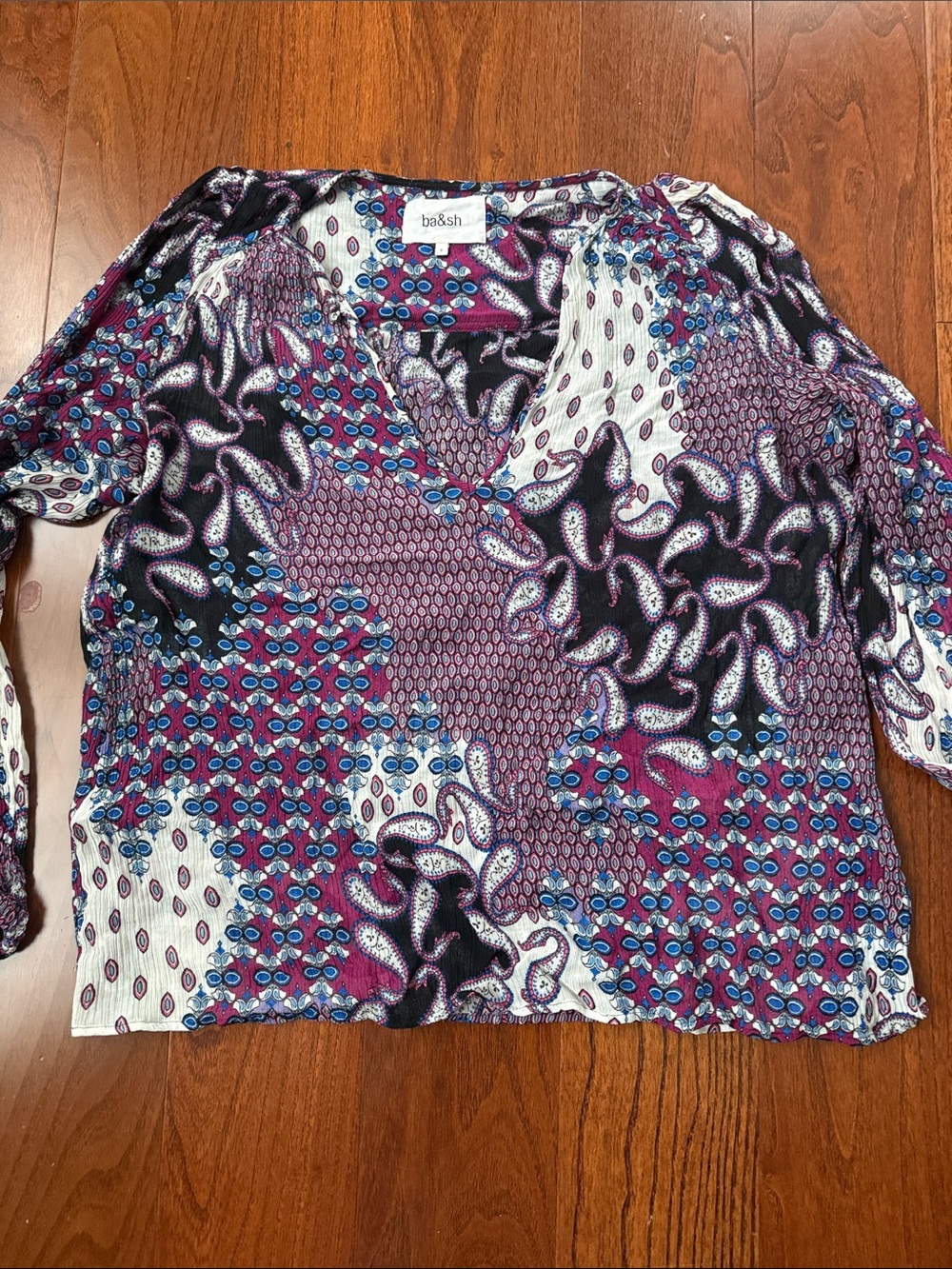 ba&sh Purple Patterned V-Neck Long Sleeve Blouse